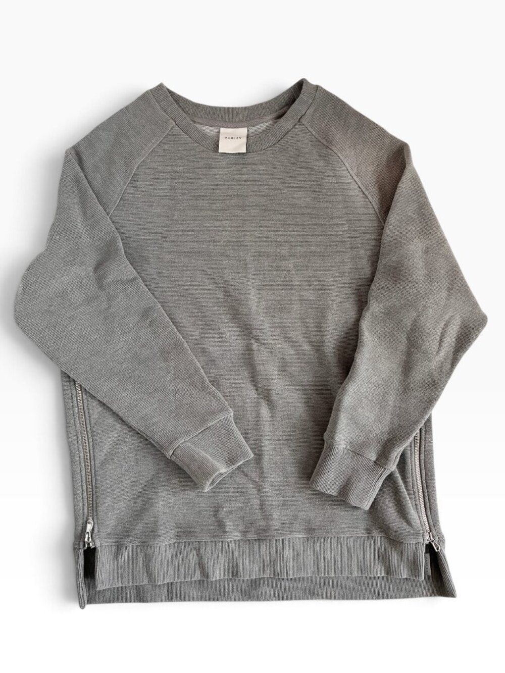 Varley Crewneck Tunic Sweatshirt Ribbed Side Zip Manning Ottoman - L - Grey